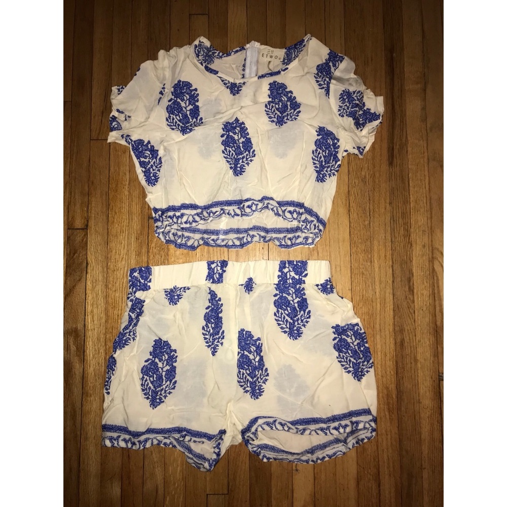 Blue + Cream Two Piece Set. Runs small
